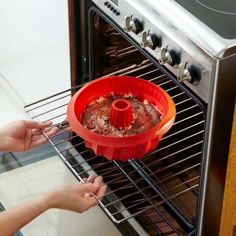 Set 2 forme de copt chec Lekue 1010162, Ø15 cm, 700 ml, -60°C/+220°C, Silicon platinat, Rosu