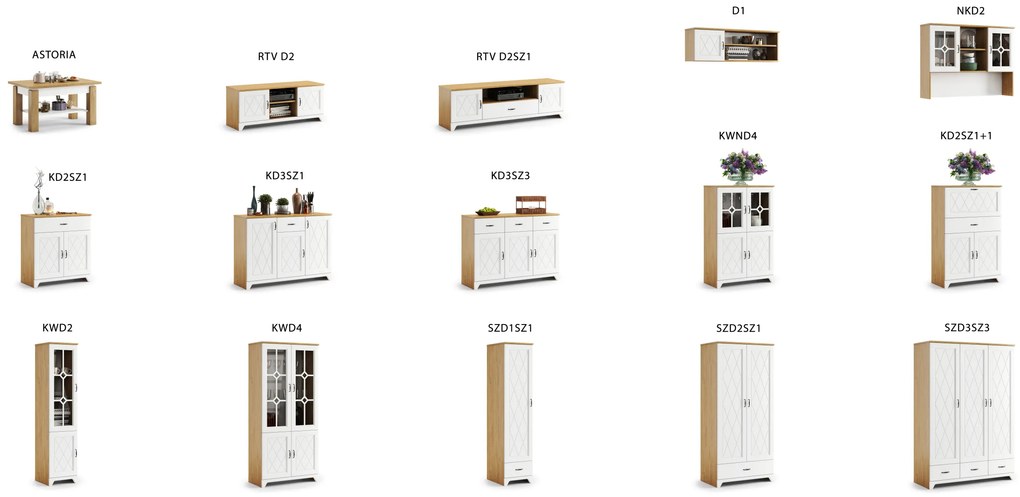Mazzoni Dulap PROVENZA KWD4 Stejar Piatră/Alb Mat - DULAP VERTICAL CU 4 UȘI COMODĂ RETRO