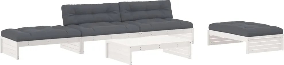 vidaXL Set mobilier de grădină cu perne, 5 piese, alb, lemn masiv