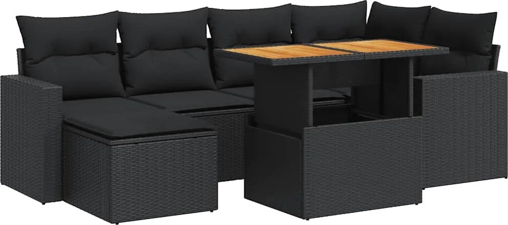 vidaXL Set canapele de grădină cu perne, 7 piese, negru, poliratan