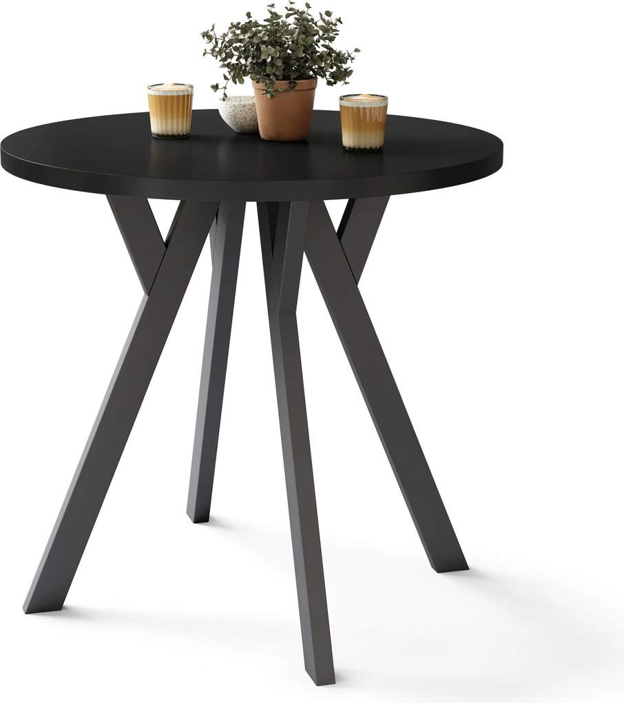 Mazzoni ALMO 80 Negru Mat/picioare negre - MASĂ ROTUNDĂ CU PICIOARE Y LOFT/INDUSTRIAL PENTRU BUCĂTĂRIE LIVING SAU SUFRAGERIE