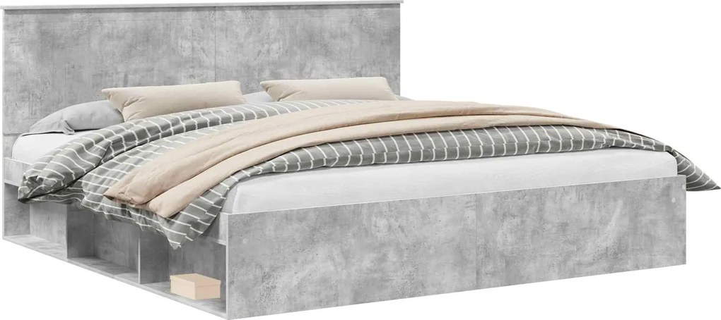 vidaXL Cadru de pat cu headboard Beton 200 x 200 cm Lemn de pin masiv