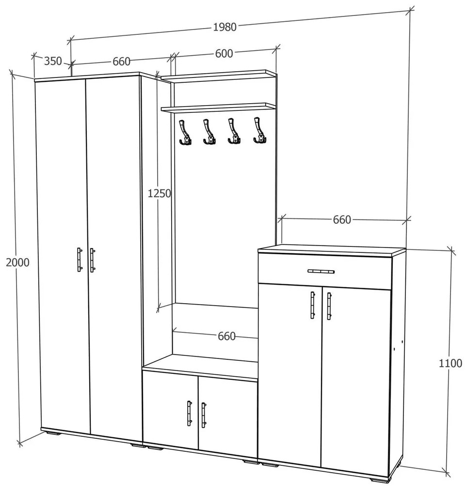 Set Hol Como V6, Antracit/Alb, L 200 cm