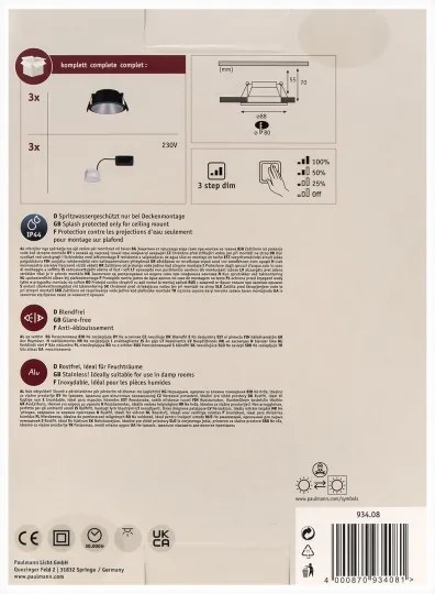 Paulmann 93408 - Set 3x LED 6,5W IP44, luminar baie COLE, dimabil, 230V