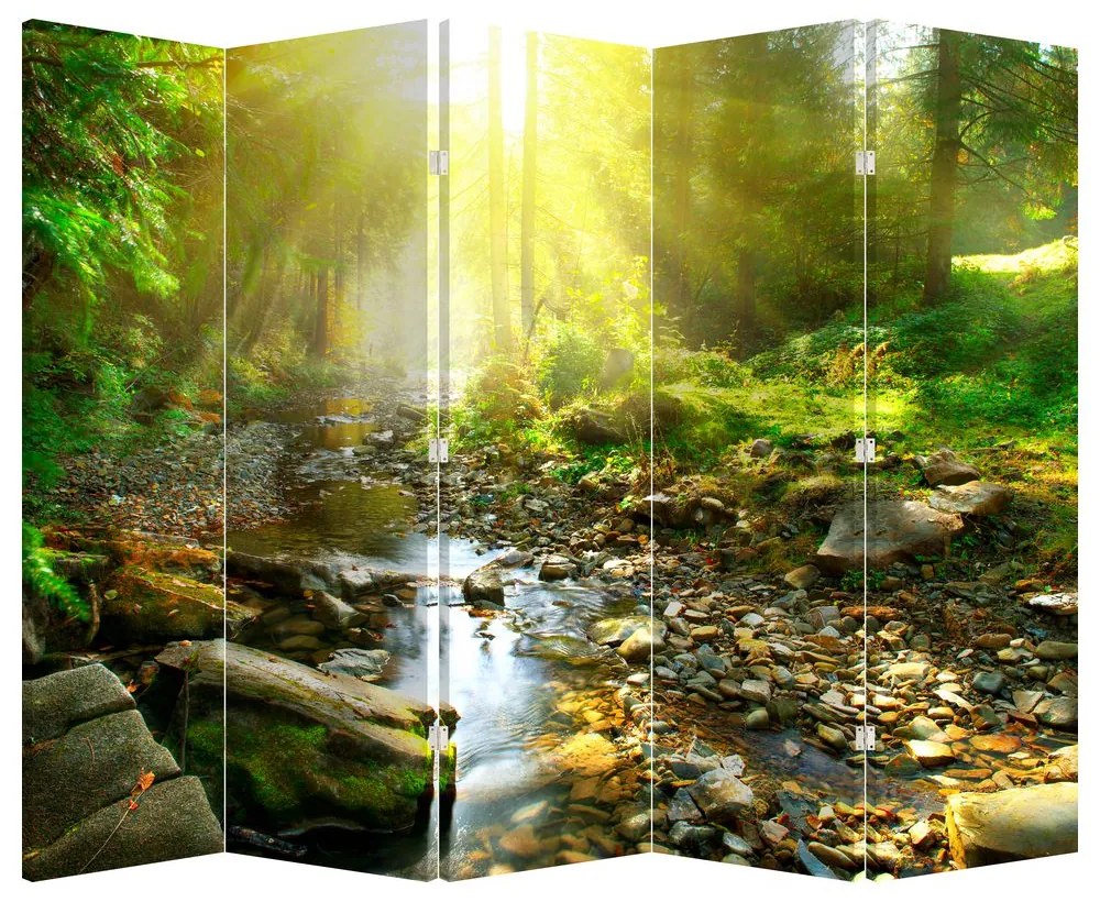 Paravan - Râul în pădurea verde (210x170 cm)