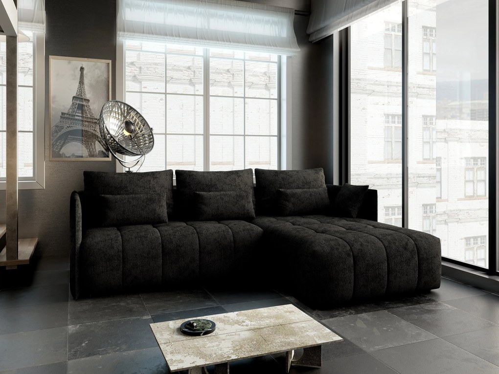 Colțar extensibil dumonde cu ladă de depozitare si sezut confortabil din spuma high-density, Malta Enjoy Black II 235x185 cm