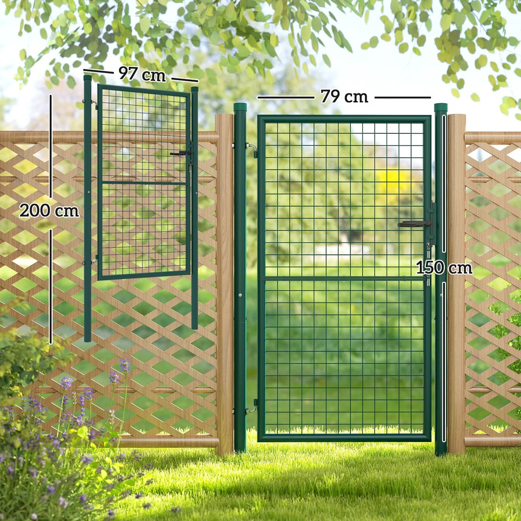 Outsunny Poartă de Grădină din Oțel 97x200 cm, Poartă de Grădină cu Încuietoare, 3 Chei, Mâner și 2 Stâlpi | Aosom Romania