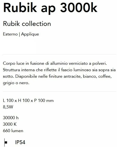 Aplica LED pentru Iluminat Exterior Rubik ap 3000K, Protectie IP54, Cafenie