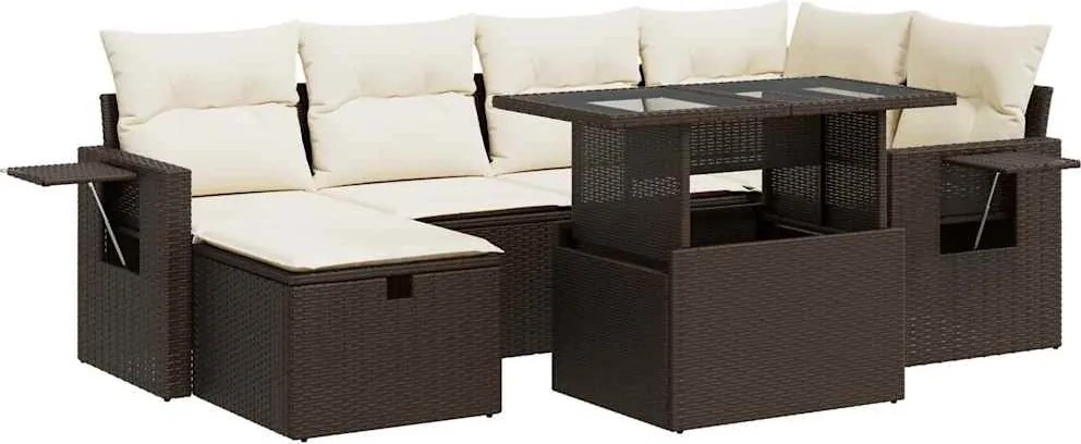 vidaXL Set canapele de grădină cu perne, 7 piese, maro, poliratan