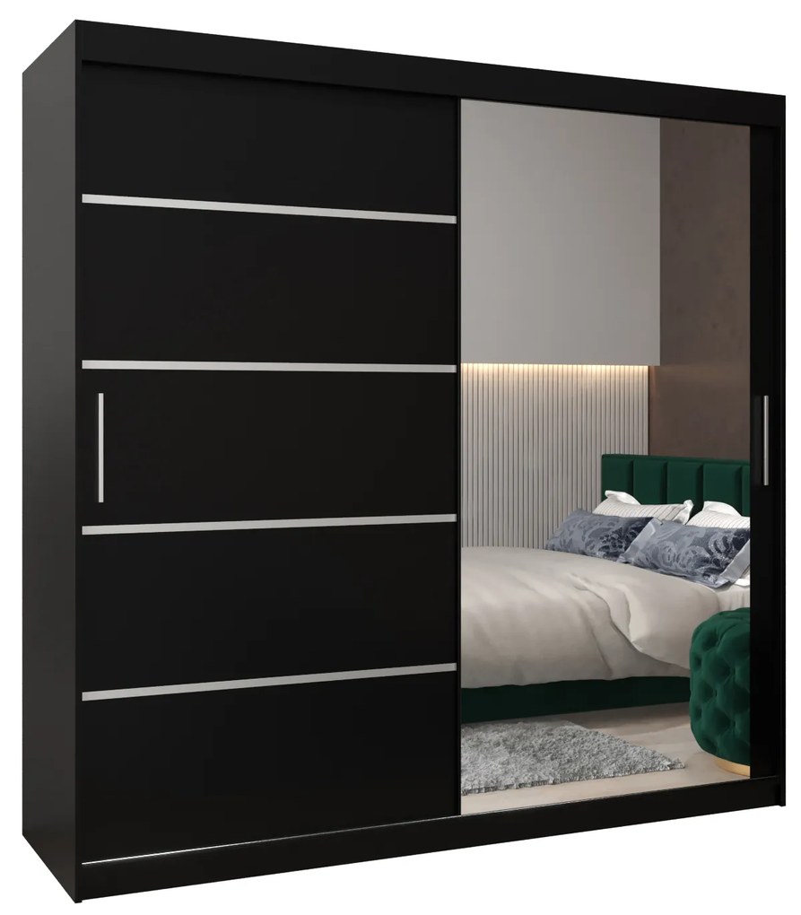 Dulap de haine 200 cm cu oglindă Verika 2 200 (negru). 1064229