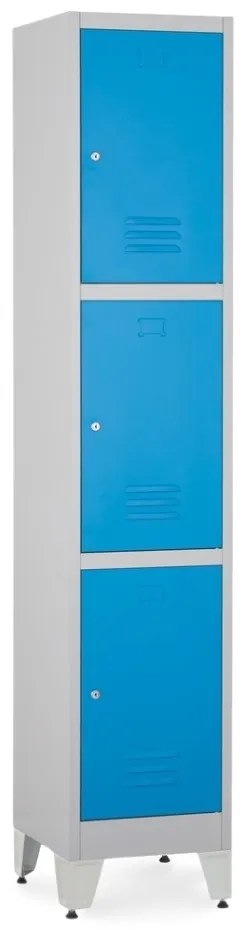 Dulap metalic - 3 cutii, 38 x 45 x 196,5 cm, picioare reglabile, încuietoare cilindrică, albastru - ral 5012