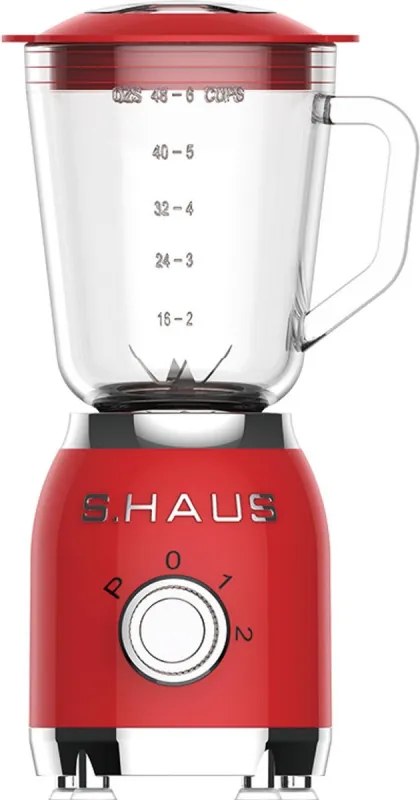 Blender Swiss Haus SH-BL1915, 600 W, 1,5 l, 20.000 rpm, 2 viteze + functie puls, Turbo, Recipient din sticla, Rosu