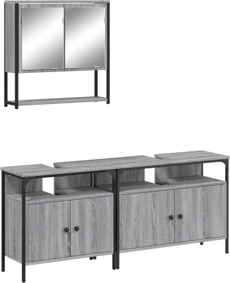 vidaXL Set mobilier de baie, 3 piese, gri sonoma, lemn prelucrat