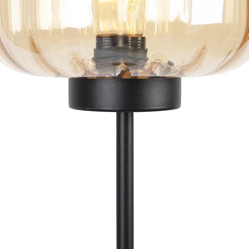 Lampa de podea de design neagră cu sticlă chihlimbar - Qara