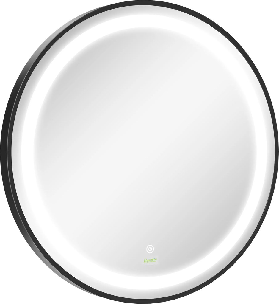 kleankin Oglindă de baie, iluminare LED, dimabilă, 3 culori de lumină, cadru metalic, Ø60 cm, Negru | Aosom Romania
