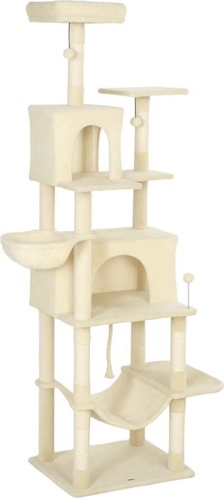 PawHut Copac zgârietor pentru pisici cu platformă, turn escaladă pentru pisici cu pat, peșteri, stâlpi din sisal 60x48x202 cm Bej | Aosom Romania