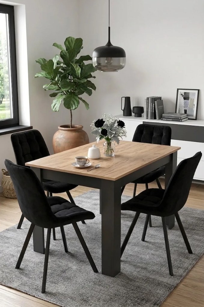 Scaun de dining SORIA VELVET cu picioare negre, neagra