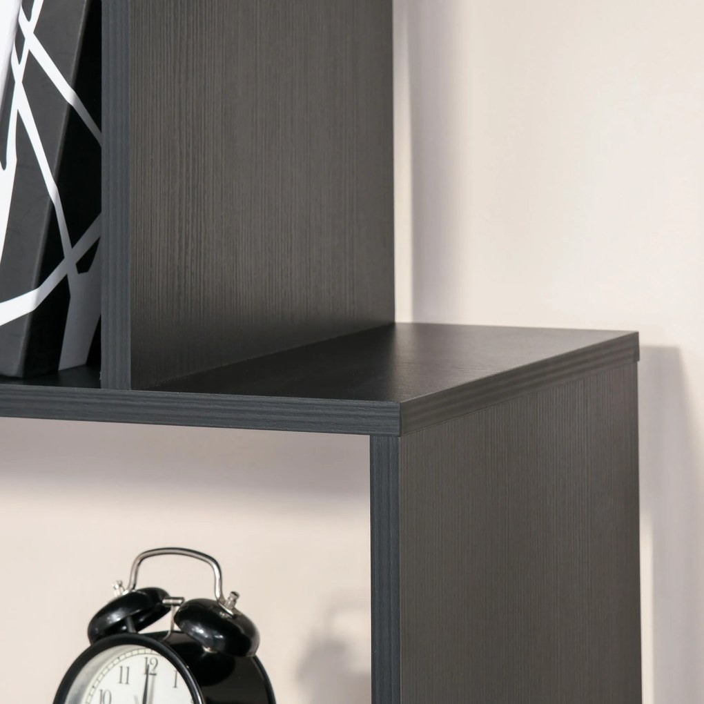 HOMCOM Bibliotecă Modernă cu 6 Rafturi, Design Zig-Zag, Lemn Rezistent, Ușor de Curățat, Negru, 80x24x191 cm | Aosom Romania