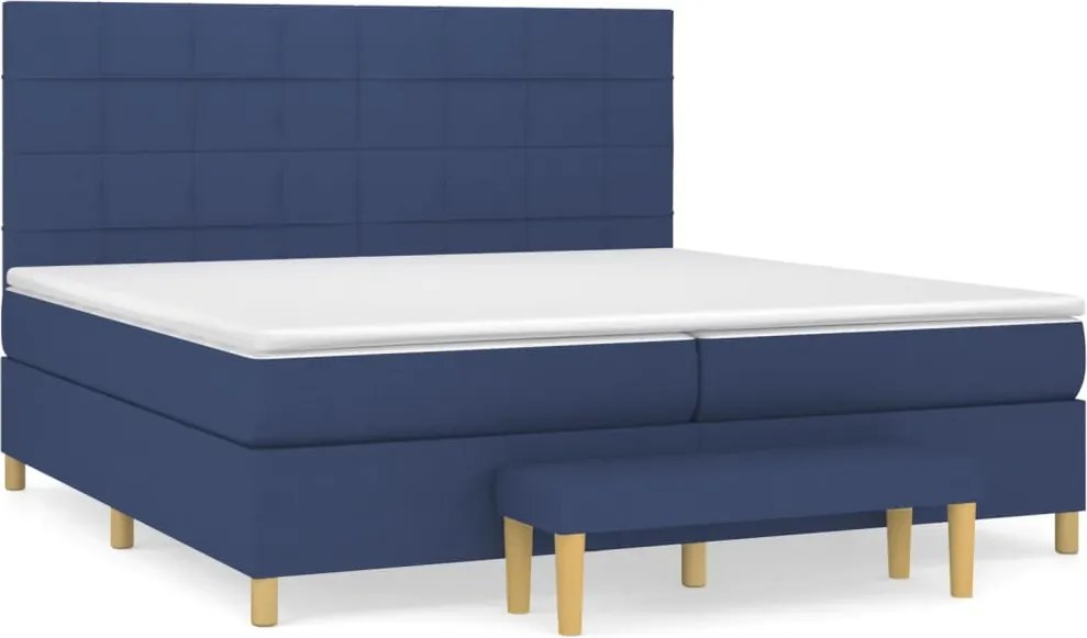 vidaXL Pat box spring cu saltea, albastru, 200x200 cm, textil
