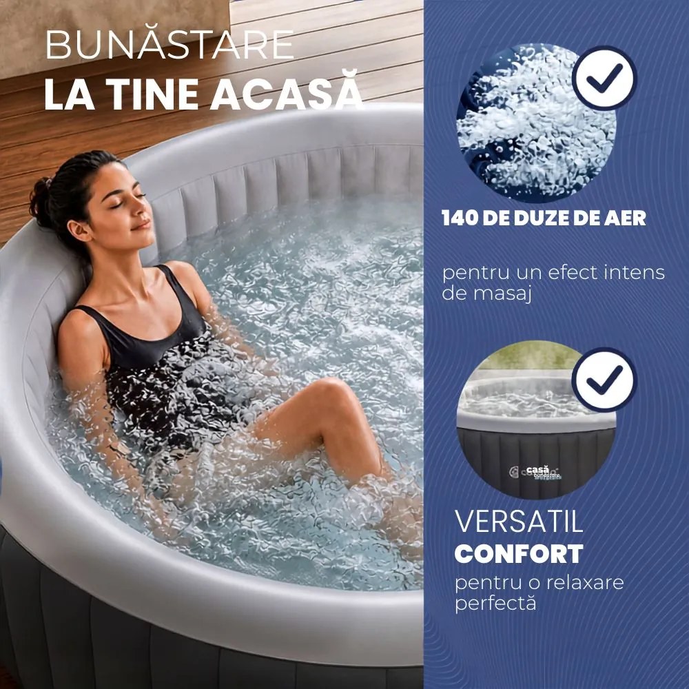 Cadă cu hidromasaj gonflabilă OASIS pentru 6 persoane, rotundă, neagră Casaria
