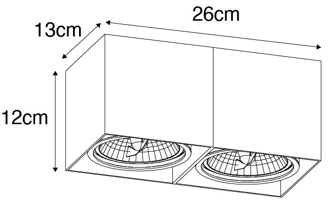 Spotlight de design negru dreptunghiular AR111 2 lumini - Box