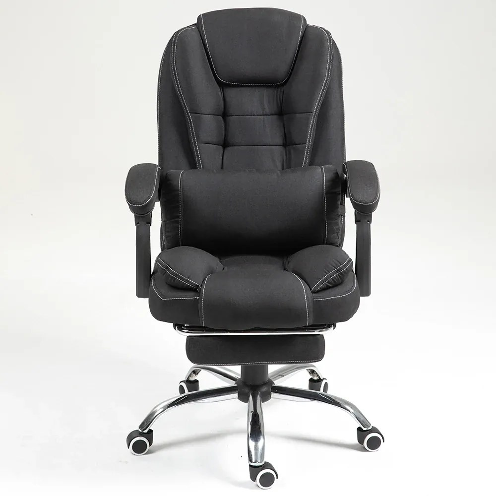 Scaun directorial, perna lombara cu masaj in 2 puncte, spatar rabatabil, suport pentru picioare, material textil, Negru