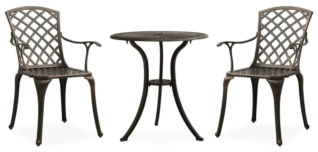 315591 vidaXL Set mobilier bistro, 3 piese, bronz, aluminiu turnat