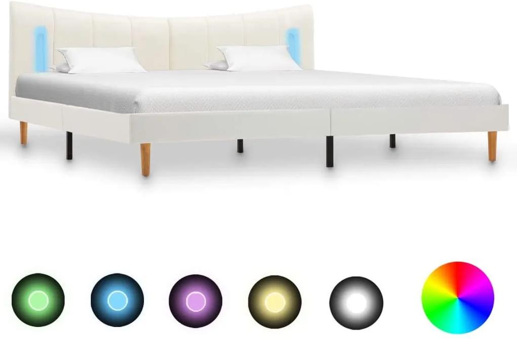 Cadru de pat cu LED, alb, 160 x 200 cm, piele artificiala