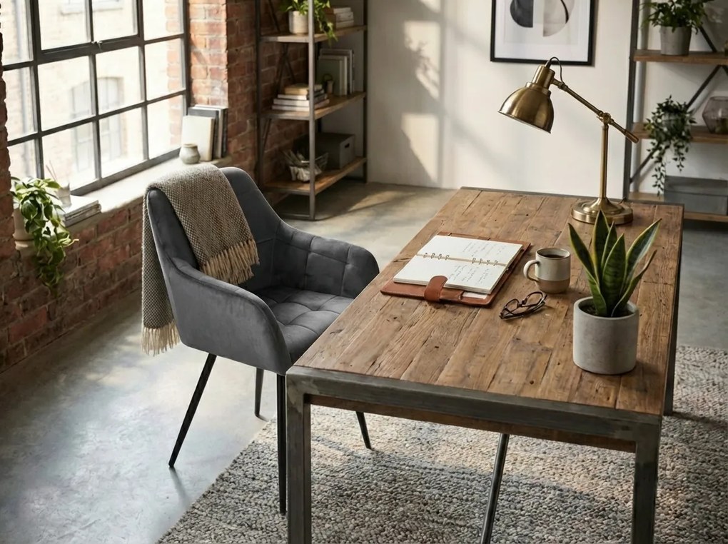 Fotoliu de sufragerie LOREN VELVET gri cu picioare negre