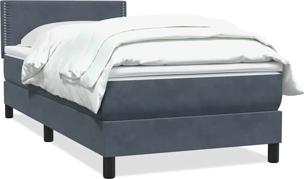 vidaXL Pat box spring cu saltea, gri închis, 90x220 cm, catifea