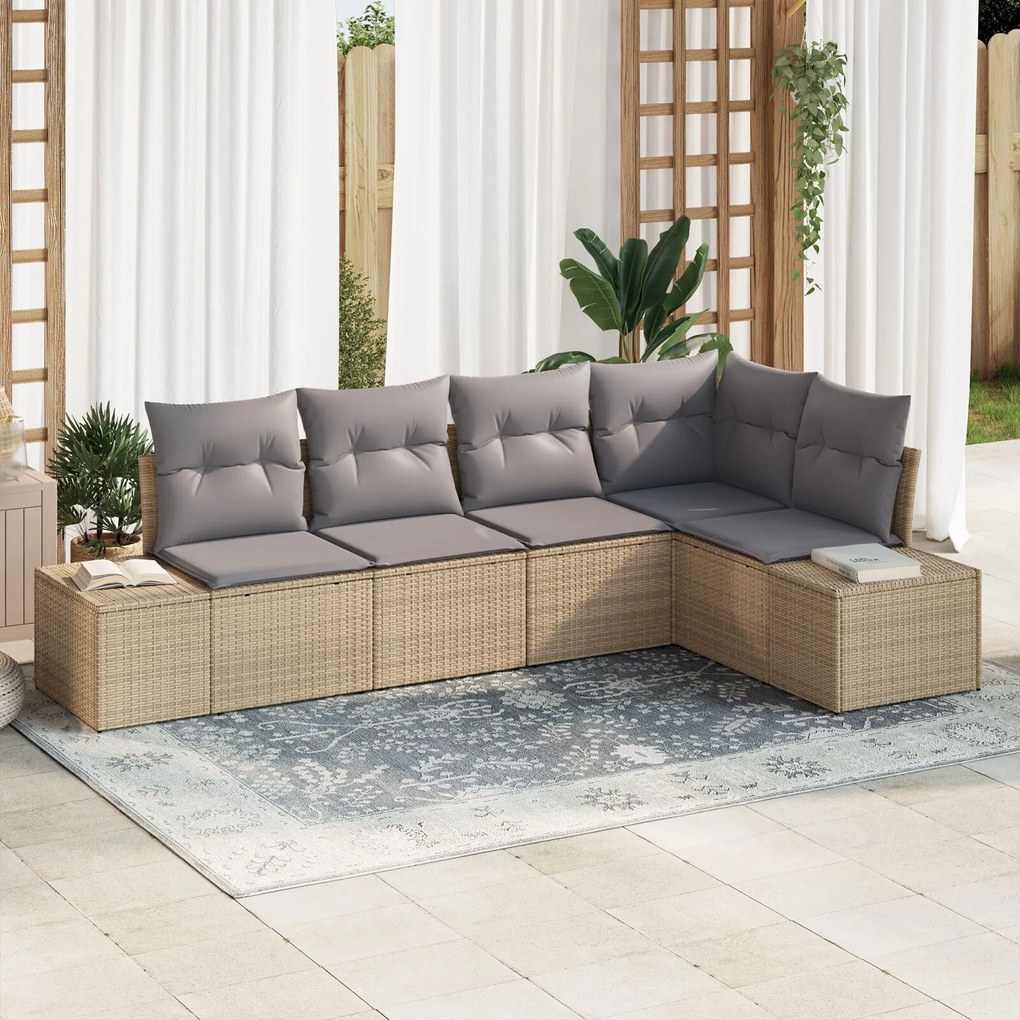 vidaXL Set de canapele pentru grădină 5 pcs Bej Rattan poli