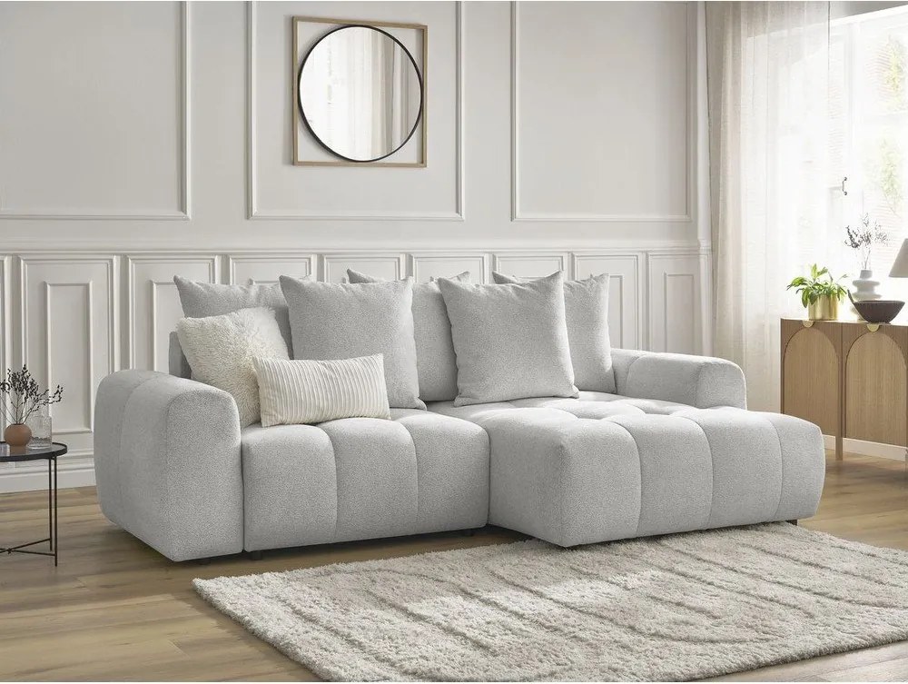 Colțar gri deschis extensibil/cu spațiu de depozitare cu tapițerie din chenille (cu colț pe partea dreaptă/cu șezlong) Roxelane – Bobochic Paris