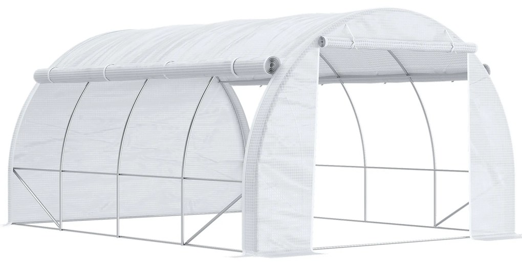 Outsunny Seră cu Tunel cu Ușă, Panouri și 8 Ferestre Rulabile, în Oțel Zincat și PE, 3.97x3x2 m, Alb | Aosom Romania