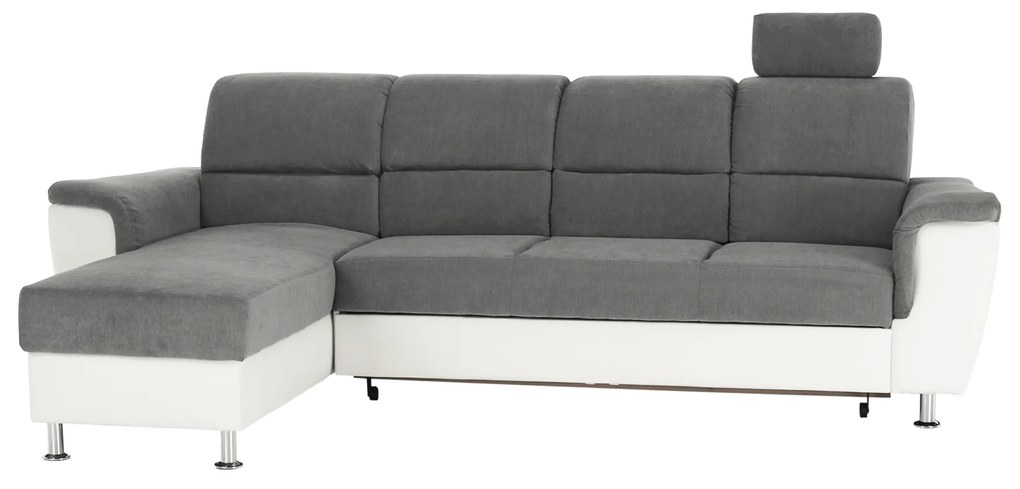 Colţar mic, piele ecologică alb/material textil gri, model stânga, SANTIAGO
