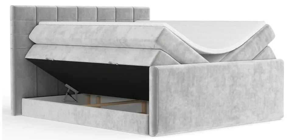 Pat boxspring gri deschis cu spațiu de depozitare 160x200 cm Ava – Maison de Rêve