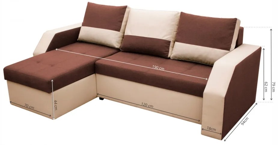 Coltar extensibil Madrid, 226x145x79 cm, 2 lazi depozitare, Reversibil, Maro/Bej