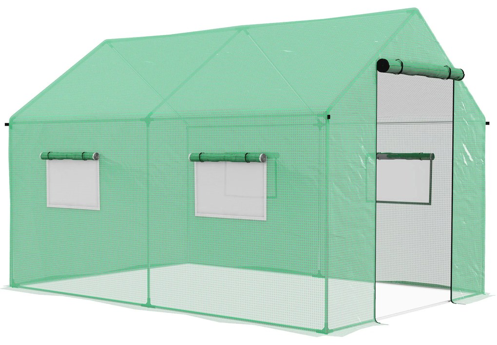 Outsunny Sera de gradina tunnel 2 x 3m, 6m² cu usa rulanta, 4 ferestre, - Otel galvanizat PE inalta densitate Verde | Aosom Romania
