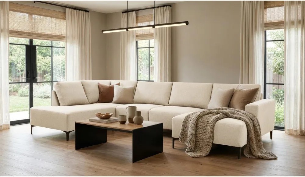 Colțar bej cu tapițerie din chenille (cu colț pe partea stângă/în formă de "U") Fabian – Scandic