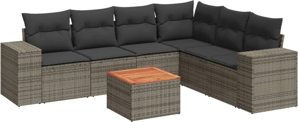 vidaXL Set canapele de grădină, 7 piese, cu perne, gri, poliratan