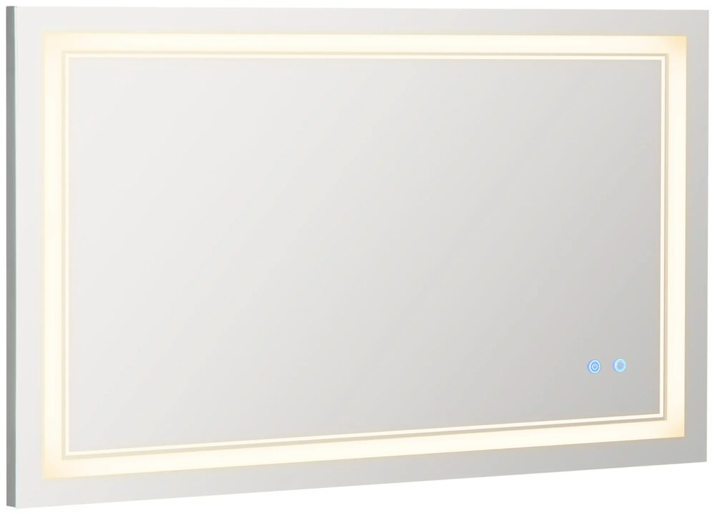 kleankin Oglindă de baie cu iluminare LED, Funcție de memorie, Comutator tactil, Protecție împotriva stropirii cu apă, Argintiu | Aosom Romania