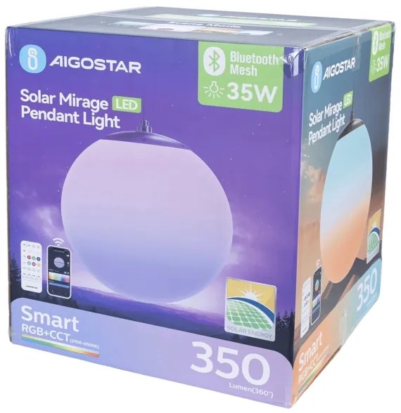 Lustră LED RGBW solară Aigostar MESH 35W/3,7V 8000 mAh 2700K-6500K IP65 d. 50 cm