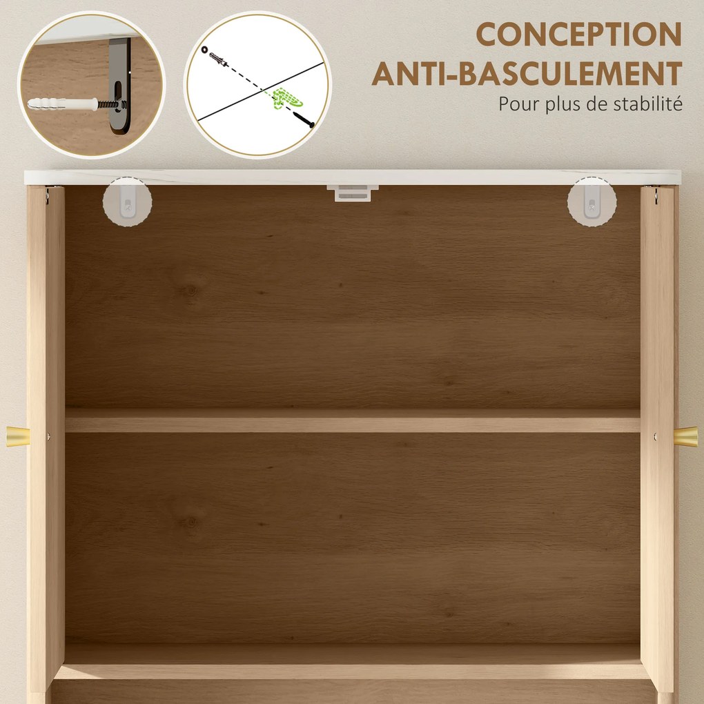 HOMCOM Dulap pentru WC deasupra toaletei, corp depozitare WC cu dulap cu uși duble și rafturi  66 x 25 x 168 cm, stejar | Aosom Romania