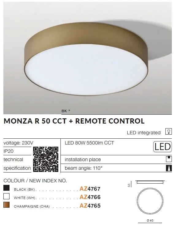 Plafoniera LED cu telecomanda MONZA R 50 CCT BK
