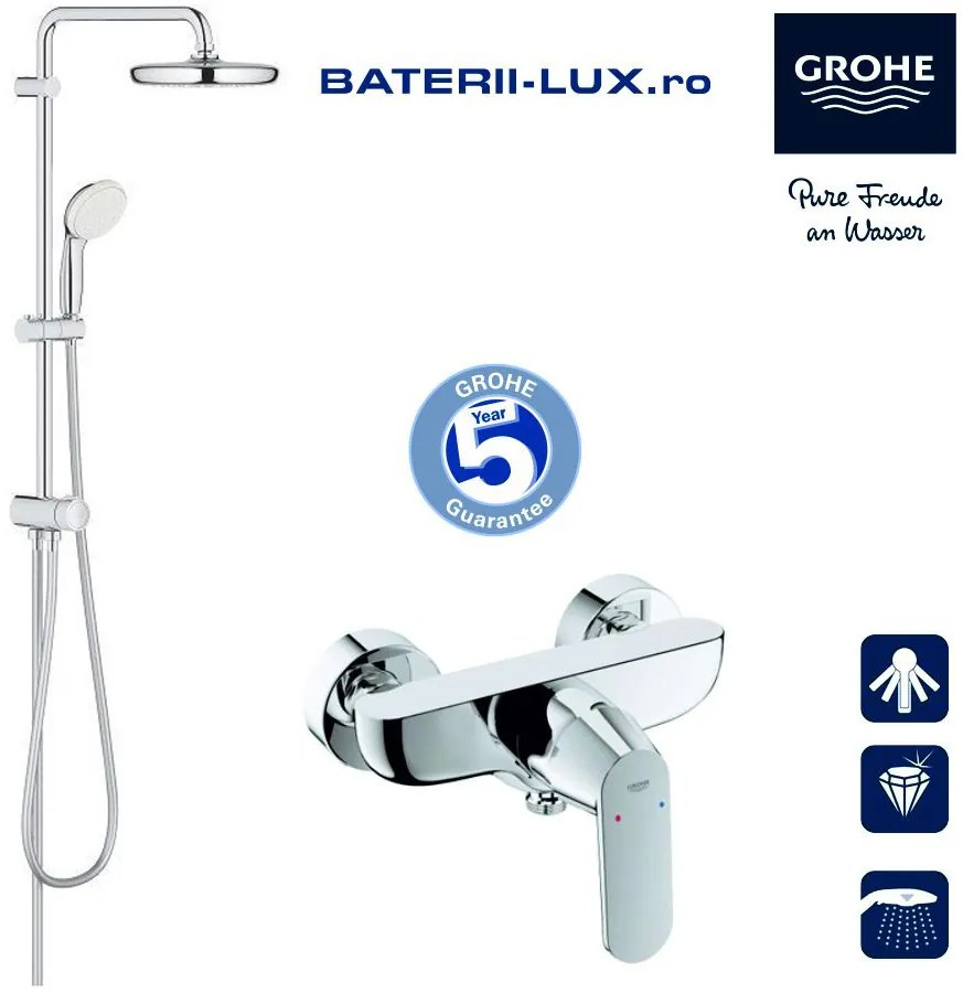 Sistem dus Grohe New Tempesta 210(26381001)+baterie dus Eurosmart Cosmo(32837000)