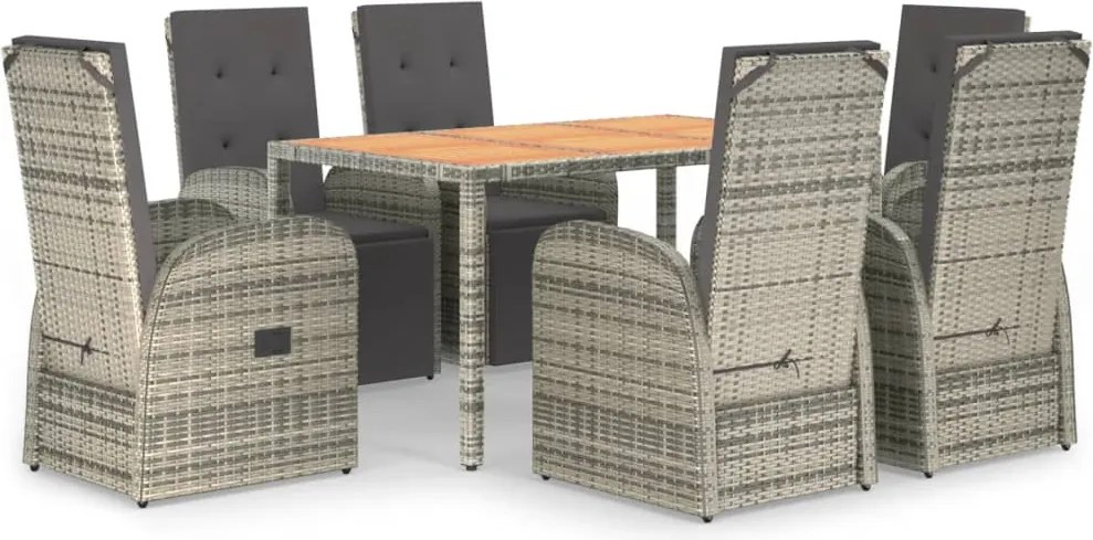 vidaXL Set mobilier de grădină cu perne, 7 piese, gri, poliratan