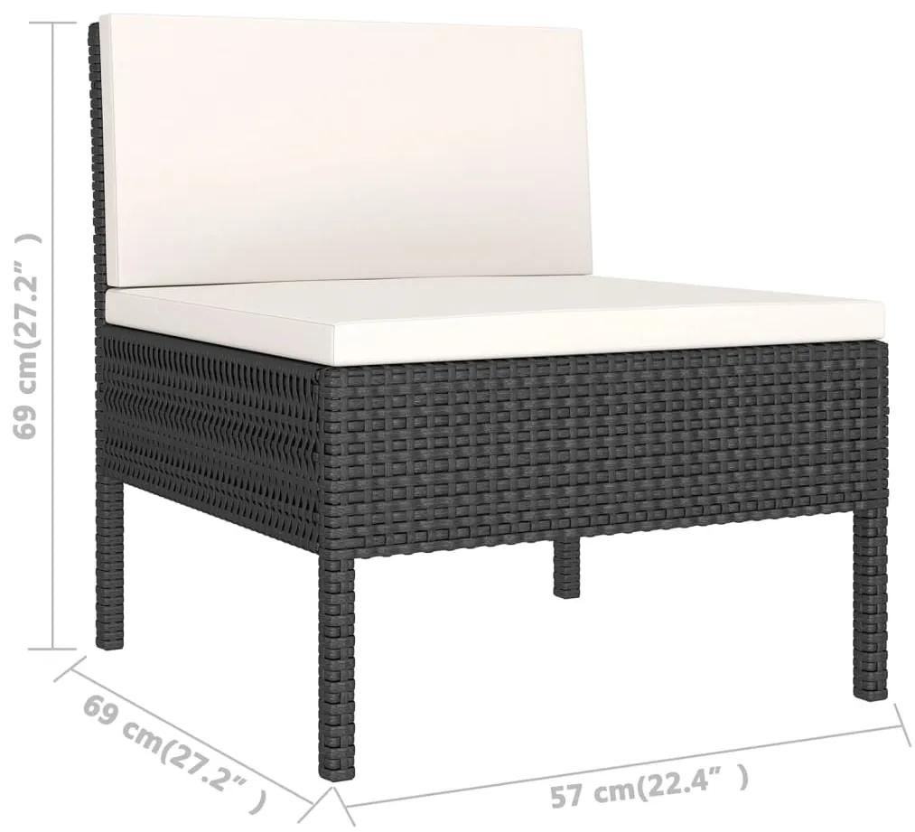 Set mobilier de gradina cu perne, 8 piese, negru, poliratan 4x mijloc + 3x colt + suport pentru picioare, 1