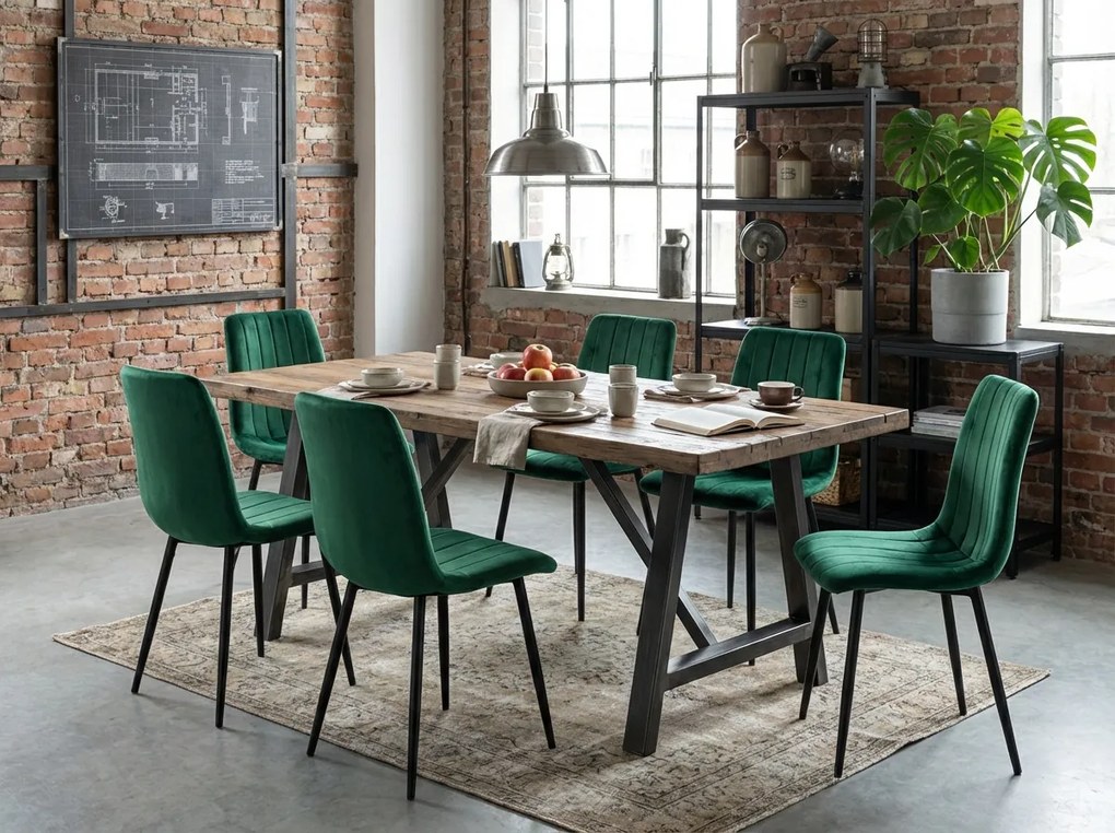 Scaun de catifea verde inchis LAVA BOTTLE GREEN cu picioare negre