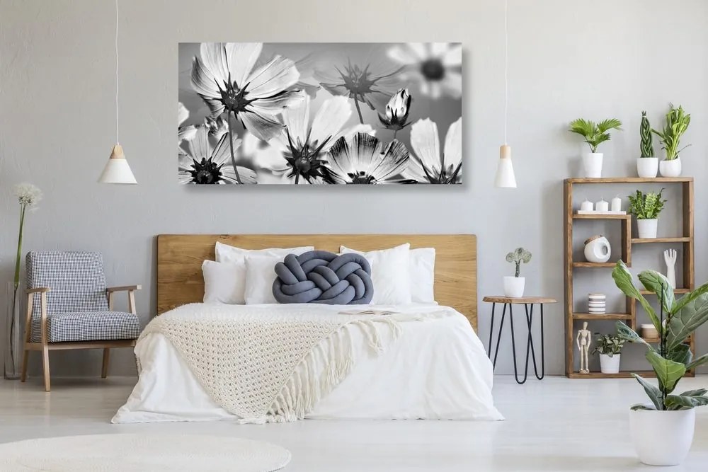 Tablou flori de grădină în design alb-negru