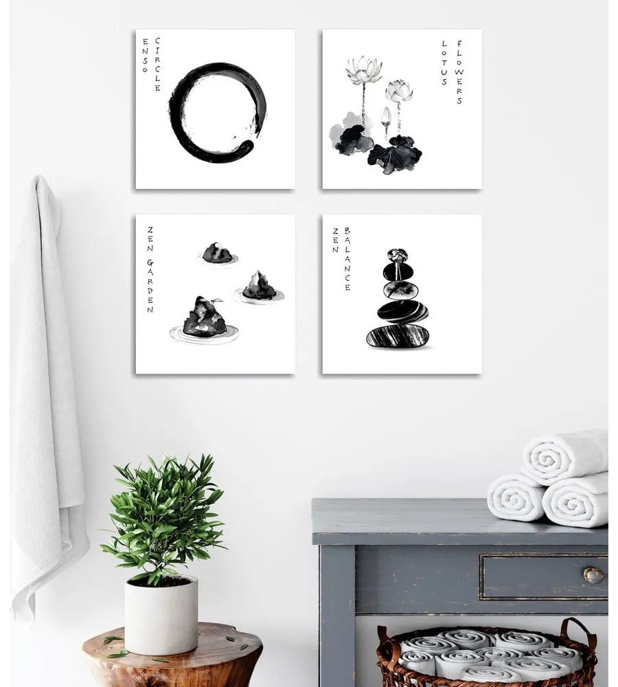 Tablouri 4 buc. 30x30 cm Japanese Zen – Wallity