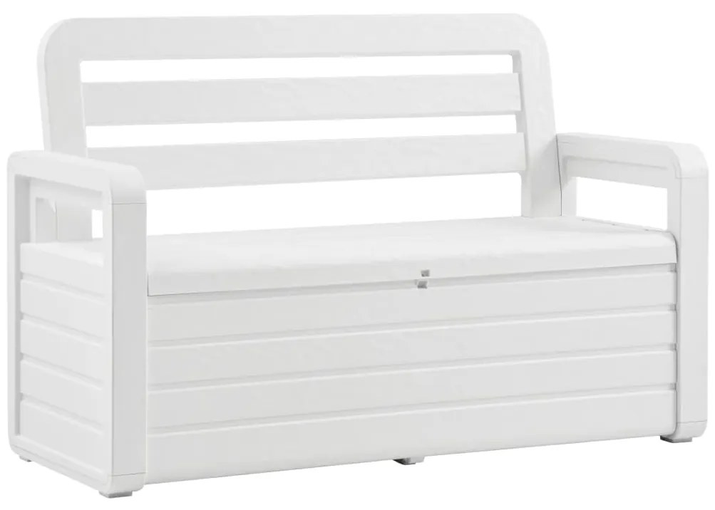 315638 vidaXL Bancă de grădină cu depozitare, alb, 132,5 cm, plastic